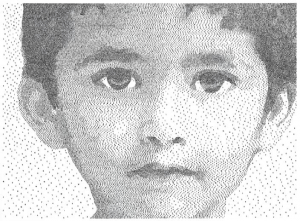 Image of young boy in black and white dot art.